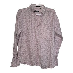 Avega Pink Floral Linen Button Up Blouse Women XL